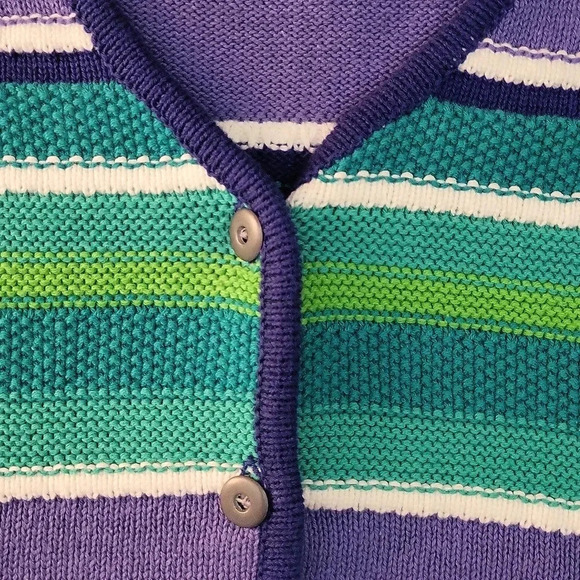 🛍Appleseeds‎ Vintage Purple Green Stripe Knit Button Sweater Vest Womens L - Picture 6 of 6